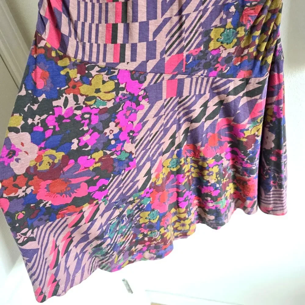Anthropologie Daily Practice Ruched Mini Jersey Floral Print Long Sleeve Dress M - Picture 6 of 10